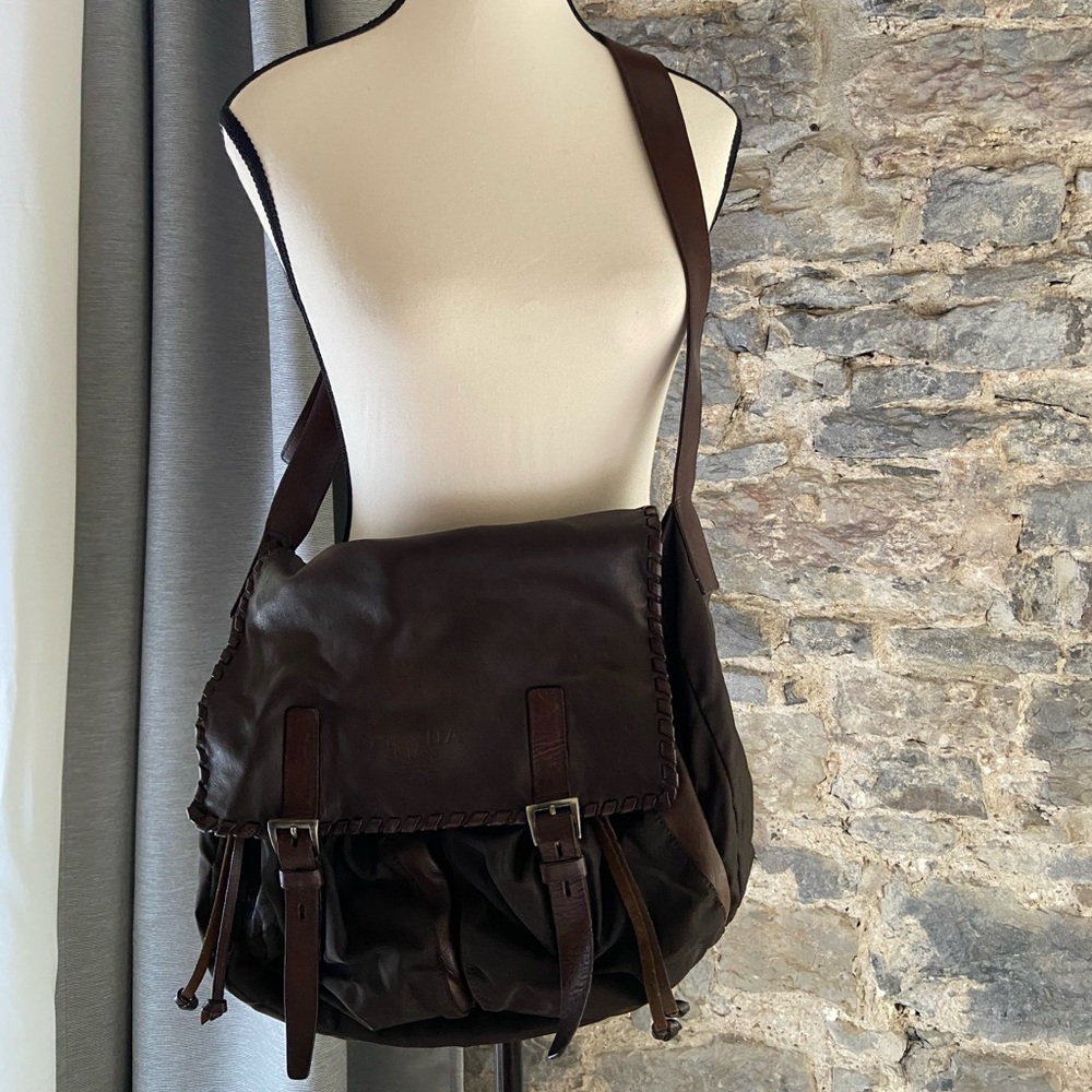 Beautiful Prada brown leather and nylon satchel!
